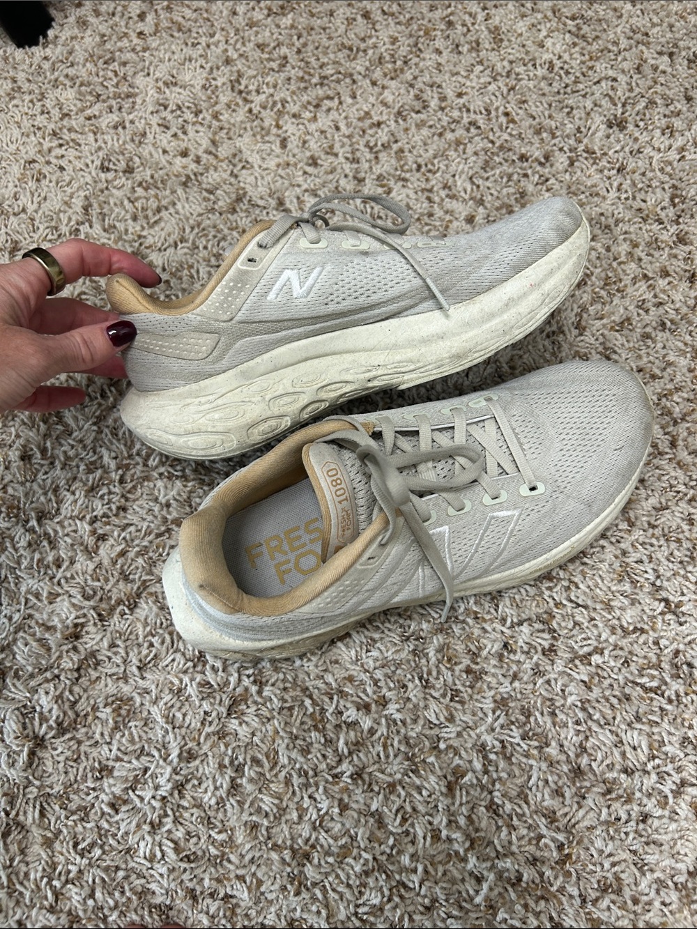 New Balance 1080 Women's Fresh Foam Running Shoes in Light Beige